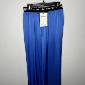 Alexander Wang Satin Logo-Waistband Track Pants Ocean Sky Blue UNISEX Small $325